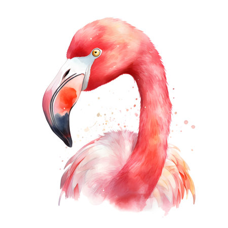 Watercolor flamingo isolated on white background. Hand drawn illustration.の素材