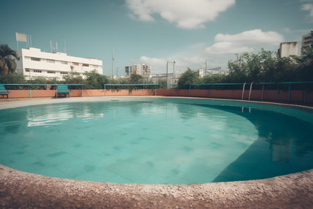 Swimming pool in the park with blue sky and cloud background.の素材