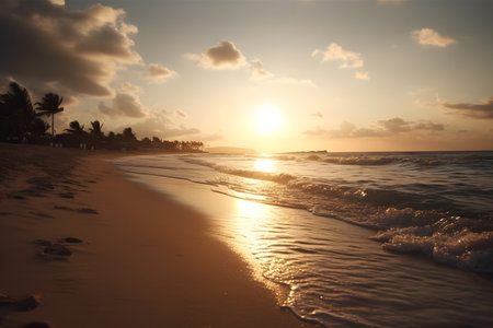 beautiful sunset on the beach in caribbean sea Dominican Republicの素材