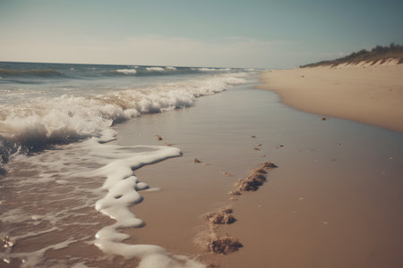 Beautiful seascape with sandy beach and waves. vintage styles.の素材