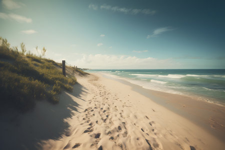 Beautiful seascape with sand dunes and blue sky - retro vintage effectの素材