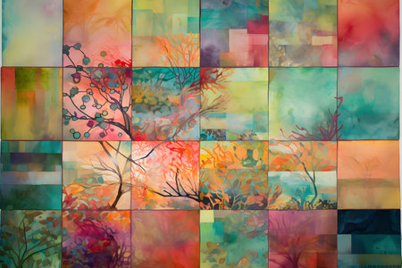 Abstract watercolor background. Multicolored watercolor texture with trees.の素材