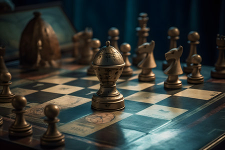 Chess board with pieces and chess figures. selective focus. Toned.の素材