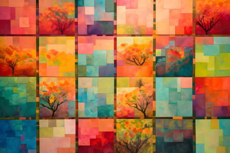 abstract background with colorful trees in the style of a collageの素材