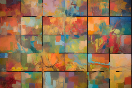 abstract background of multicolored spots of paint on the canvasの素材