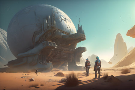 Astronaut in the desert. fantasy illustration. 3D renderingの素材