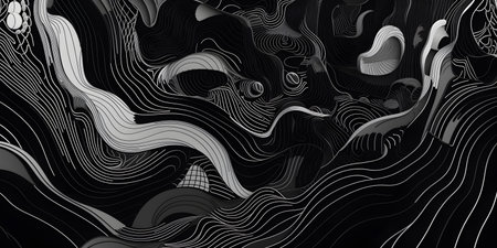 Abstract background with wavy lines in black and white colors. Vector illustrationの素材
