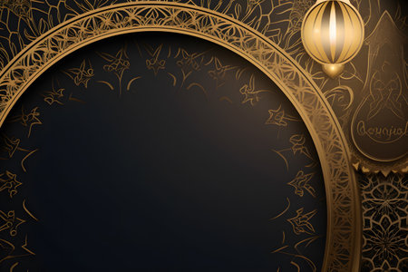 Luxury background for Ramadan Kareem with golden pattern and lanternsの素材