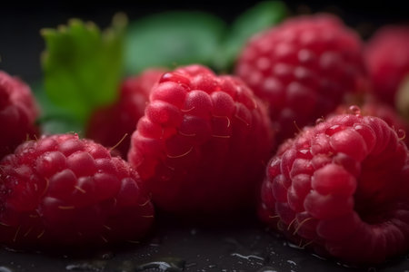 Fresh raspberries on a black background. selective focus.の素材