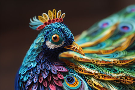 Colorful peacock made of wood in Thailand. selective focus.の素材