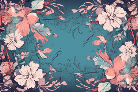 Vintage floral background with hibiscus flowers. Vector illustration.の素材
