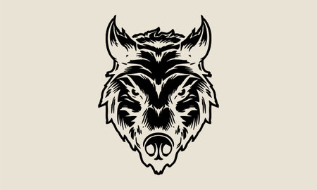 Aggressive Wild Boar Head Vector Illustrationのイラスト素材