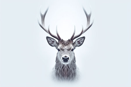 Portrait of a deer with antlers on a white background.の素材