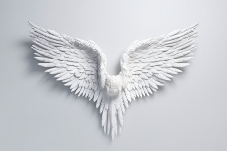 White angel wings on a white background. 3d render. copy space.の素材
