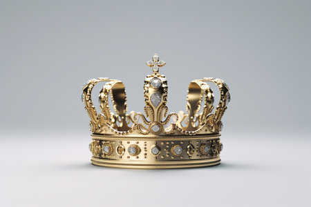 Gold crown isolated on white background. 3d illustration. vintage styles.の素材