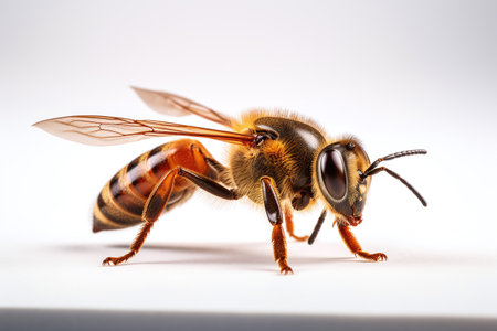Honey bee isolated on white background. Macro photography of a bee.の素材