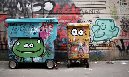 Graffiti on the wall of a street in the city of Kuala Lumpur in Malaysia.の素材