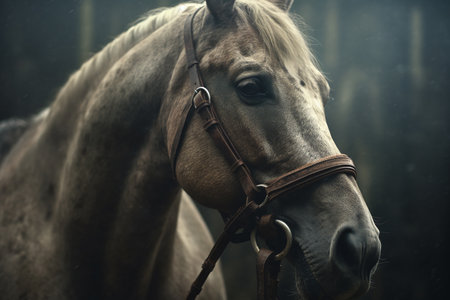 Portrait of a beautiful horse in the stable. animal portrait.の素材