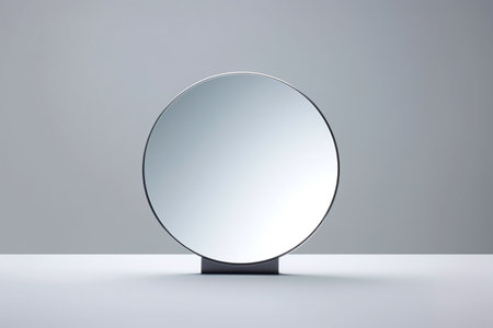 Blank round mirror on gray background. 3d render illustration.の素材
