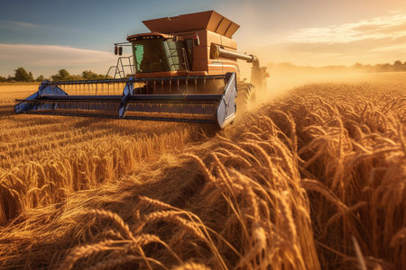 Combine harvester in action on wheat field. Harvesting conceptの素材