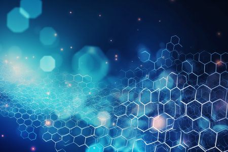 Abstract blue background with hexagons. Technology and science concept. 3D Renderingの素材