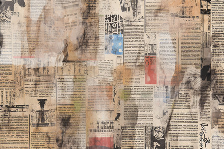 Newspaper collage with headlines and inscriptions on grunge backgroundの素材