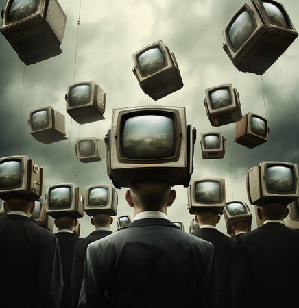 Businessman with TV instead of head, concept of television addiction.の素材