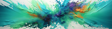 Abstract background of acrylic paint splashes in blue, green and yellow colorsの素材