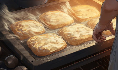 Baking bread in the oven. Conceptual image of baking breadの素材