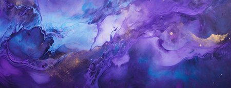 Marbled blue abstract background with golden sequins. Liquid marble ink pattern.の素材