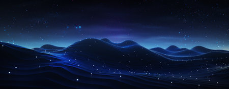 Abstract background with mountains and starry sky. 3D rendering.の素材