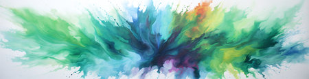 abstract watercolor background with green, blue and yellow splashesの素材