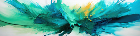 abstract background of blue, green and yellow paint mixing in waterの素材