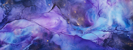 Abstract blue and purple watercolor background. Hand-drawn illustration.の素材