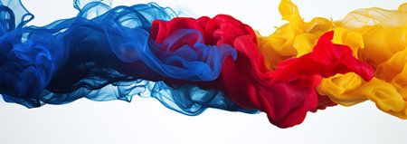 Multicolored fabric in the form of a wave on a white backgroundの素材