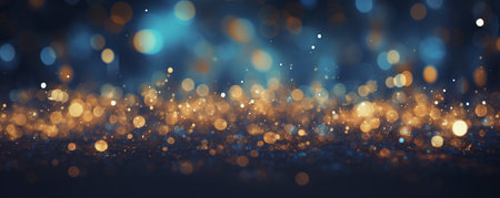glitter vintage lights background. gold, blue and black. de-focusedの素材