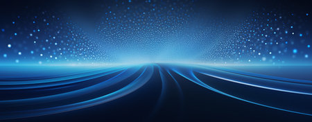 Futuristic technology wave background with glowing lines and dots. Vector illustrationの素材