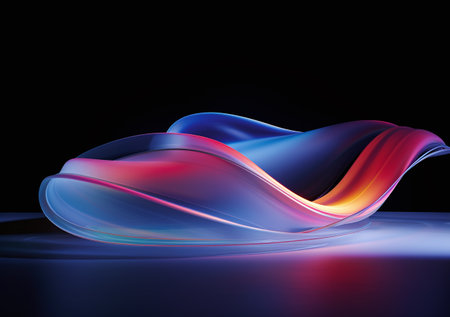 abstract background with smooth lines in blue and red colors on blackの素材