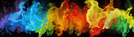 Colorful abstract paint splashes on black background. Colorful background.の素材