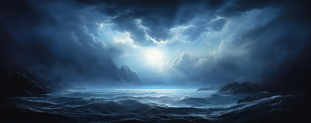 Fantasy alien planets. Mountain and sea. 3D illustration.の素材