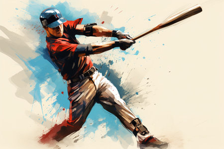 Baseball player in action with bat. Illustration with watercolor effect.の素材