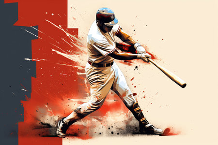 Baseball player in action. sports illustration. Abstract color background.の素材