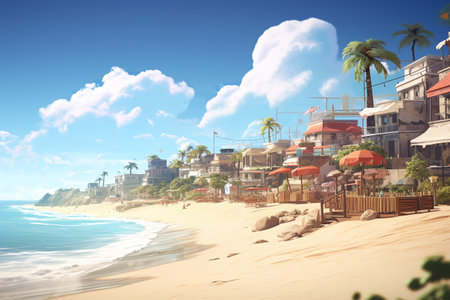 Tropical beach on a sunny day. 3D rendering.の素材
