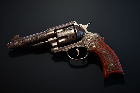 Revolver on a black background. 3d rendering, 3d illustration.の素材