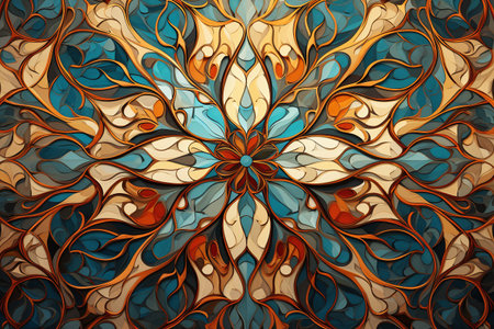 Colorful ethnic patterned background. Arabesque vector ornament. Abstract kaleidoscope fabric designの素材