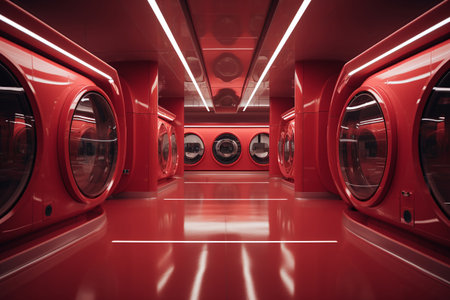 Futuristic red interior of a modern building. 3d renderingの素材