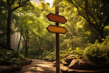Wooden signpost in the park, vintage tone, selective focusの素材