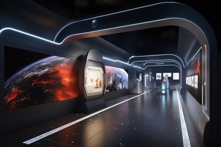 Futuristic interior of a spaceship. 3D rendering. virtual reality.の素材