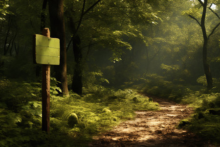 Wooden signpost in a foggy forest. Concept imageの素材