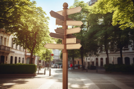 Wooden signpost in the city. The concept of navigation.の素材